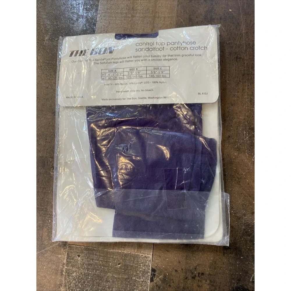 The Bon Pantyhose Size C Plum‎ Purple Silken Sandalfoot Control Top Vintage